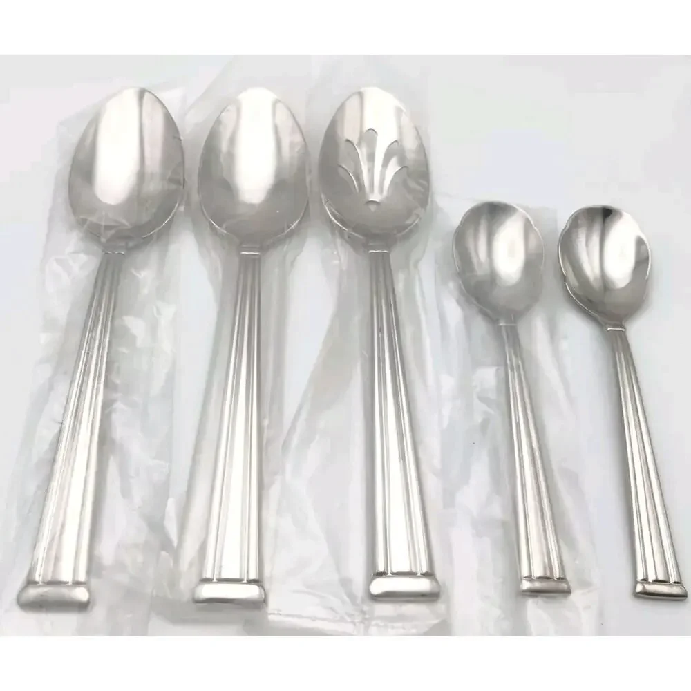 Lenox Lanford 5 Piece Serving Hostess Spoon Set 18/10 Stainless Flatware Glossy